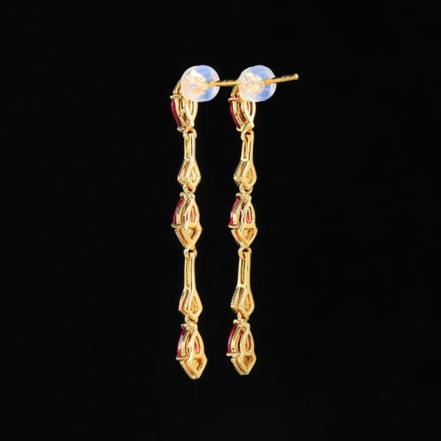 14k Gold 1.25 Ct Natural Ruby & Diamond Earrings - 3