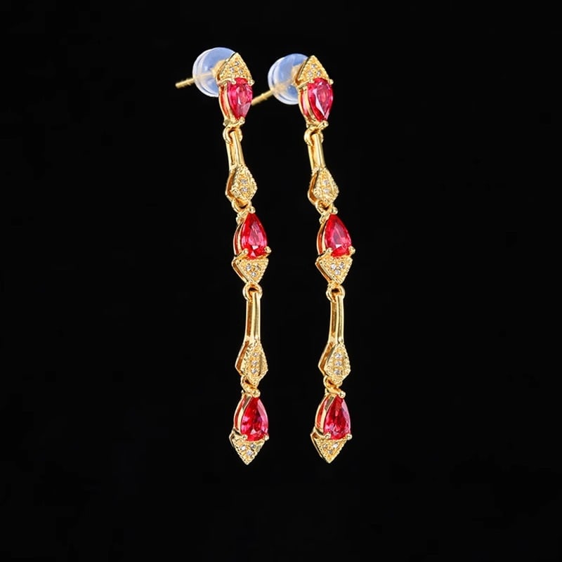 14k Gold 1.25 Ct Natural Ruby & Diamond Earrings - 4