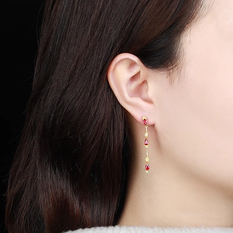 14k Gold 1.25 Ct Natural Ruby & Diamond Earrings - 5