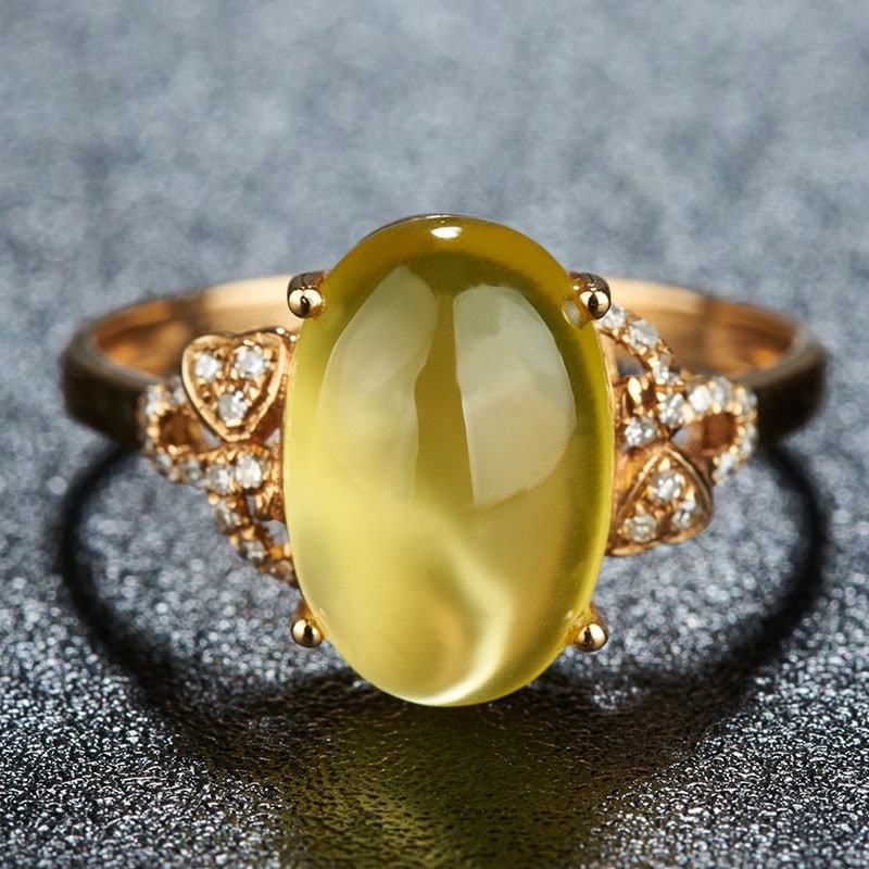 14k Gold 4.15 Ct Natural Prehnite & Diamond Ring: Ref:230991077 // gold content:14k gold // ring size:7. 25us // // main gemstone:prehnite // shape:oval // carat weight:4. 15ct // color:yellow // treatment:natural // // adjacent gemstone 2 : diamond 