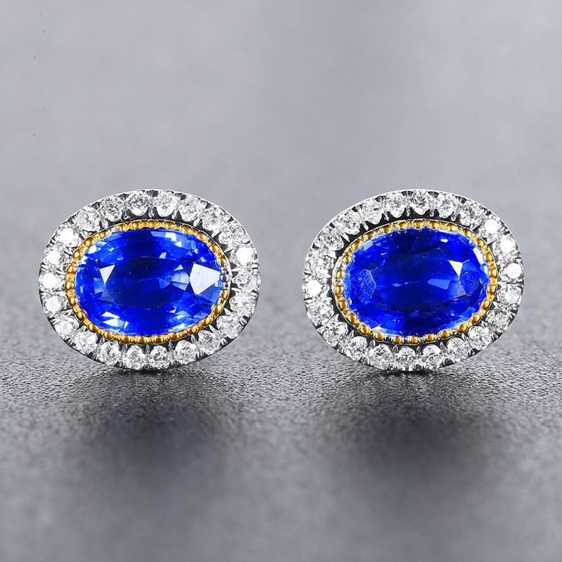 14k Gold 3.17 Ctw Natural Sapphire & Diamond Earrings: Ref:230991080 // gold content:14k gold // main gemstone:sapphire // shape:oval // carat weight:2. 82ct // color:blue // treatment:natural // // adjacent gemstone 2 : diamond // number of stones:44 // 