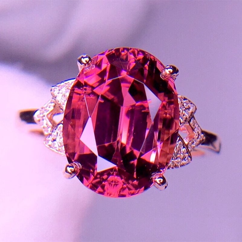 14k Gold 5.8 Ct Natural Tourmaline & Diamond Ring - 2