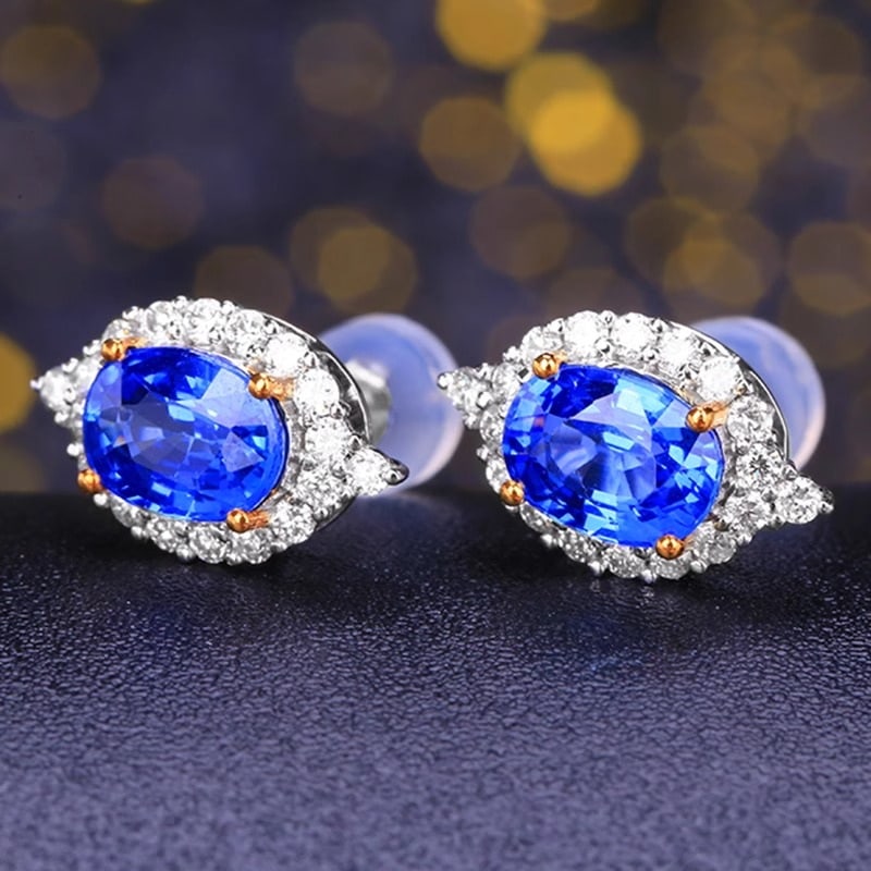 14k Gold 2.15 Ct Natural Sapphire & Diamond Earrings - 3