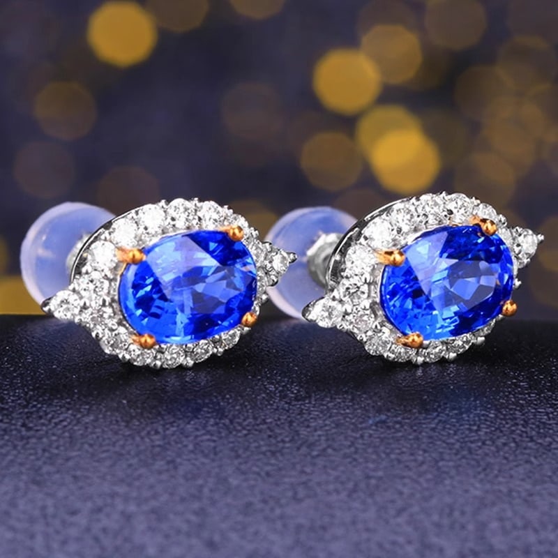 14k Gold 2.15 Ct Natural Sapphire & Diamond Earrings - 4