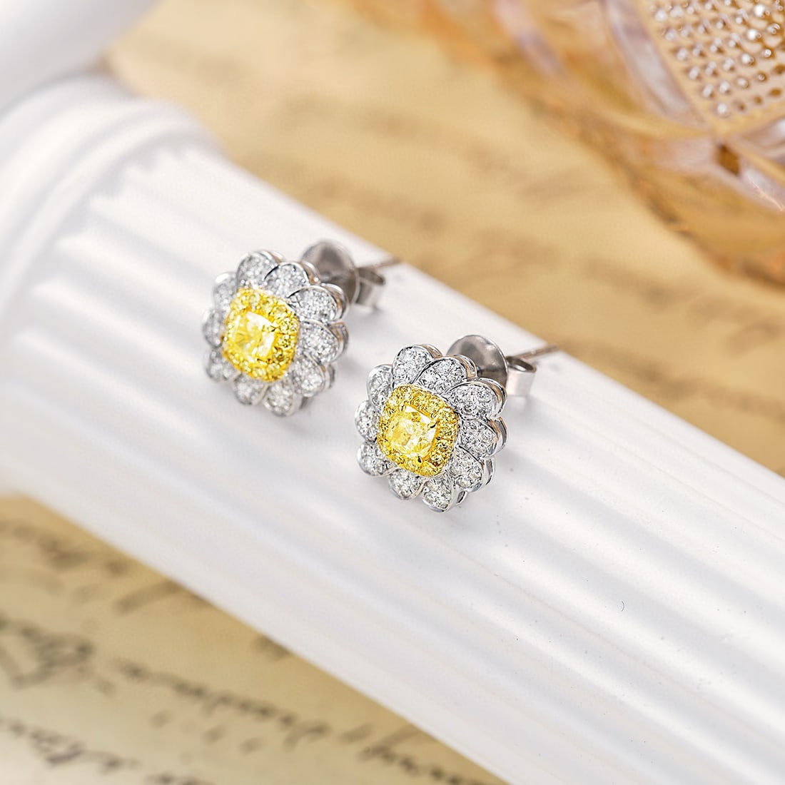 14k Gold 0.53 Ctw Natural Yellow Diamond & Diamond Earrings - 3