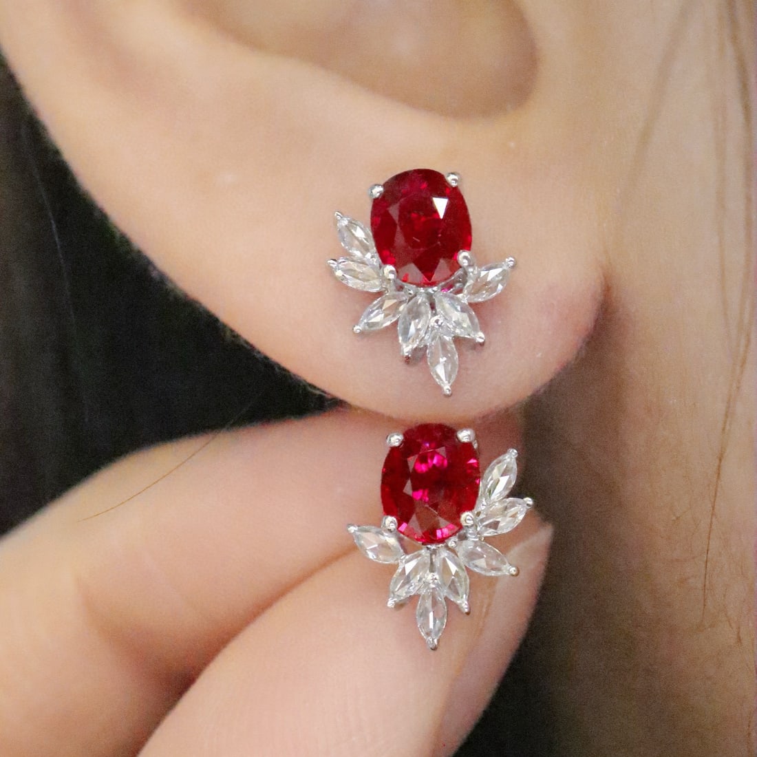14k Gold 1.23 Ctw Natural Ruby & Diamond Earrings - 3