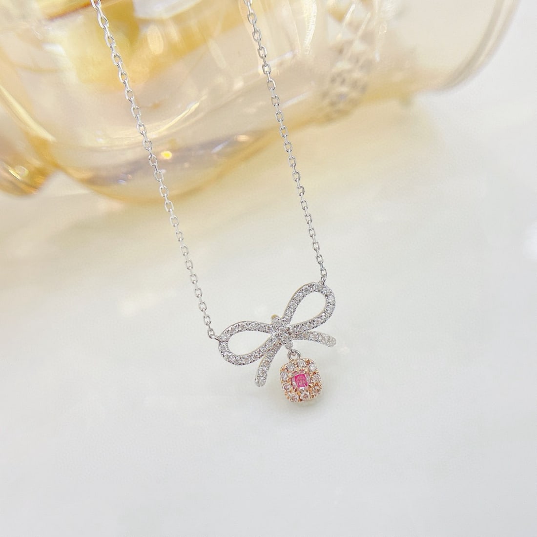 14k Gold 0.25 Ctw Natural Pink Diamond & Diamond Necklace - 3
