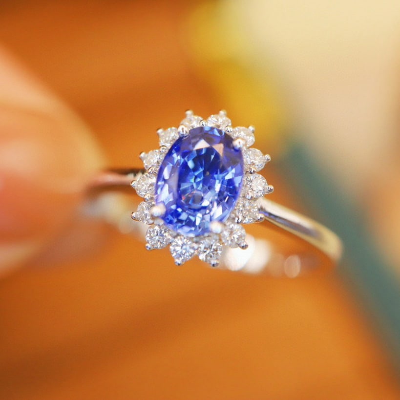 14k Gold 1.31 Ctw Natural Sapphire & Diamond Ring: Ref:230991115 // gold content:14k gold // ring size:7. 25us // // main gemstone:sapphire // shape:oval // carat weight:1. 1ct // color:blue // treatment:natural // // adjacent gemstone 2 : diamond //