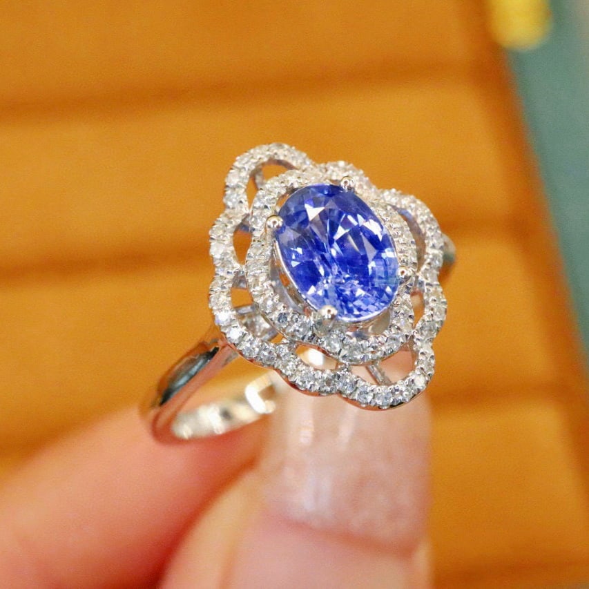 14k Gold 1.35 Ctw Natural Sapphire & Diamond Ring: Ref:230991116 // gold content:14k gold // ring size:7. 25us // // main gemstone:sapphire // shape:oval // carat weight:1. 16ct // color:blue // treatment:natural // // adjacent gemstone 2 : diamond