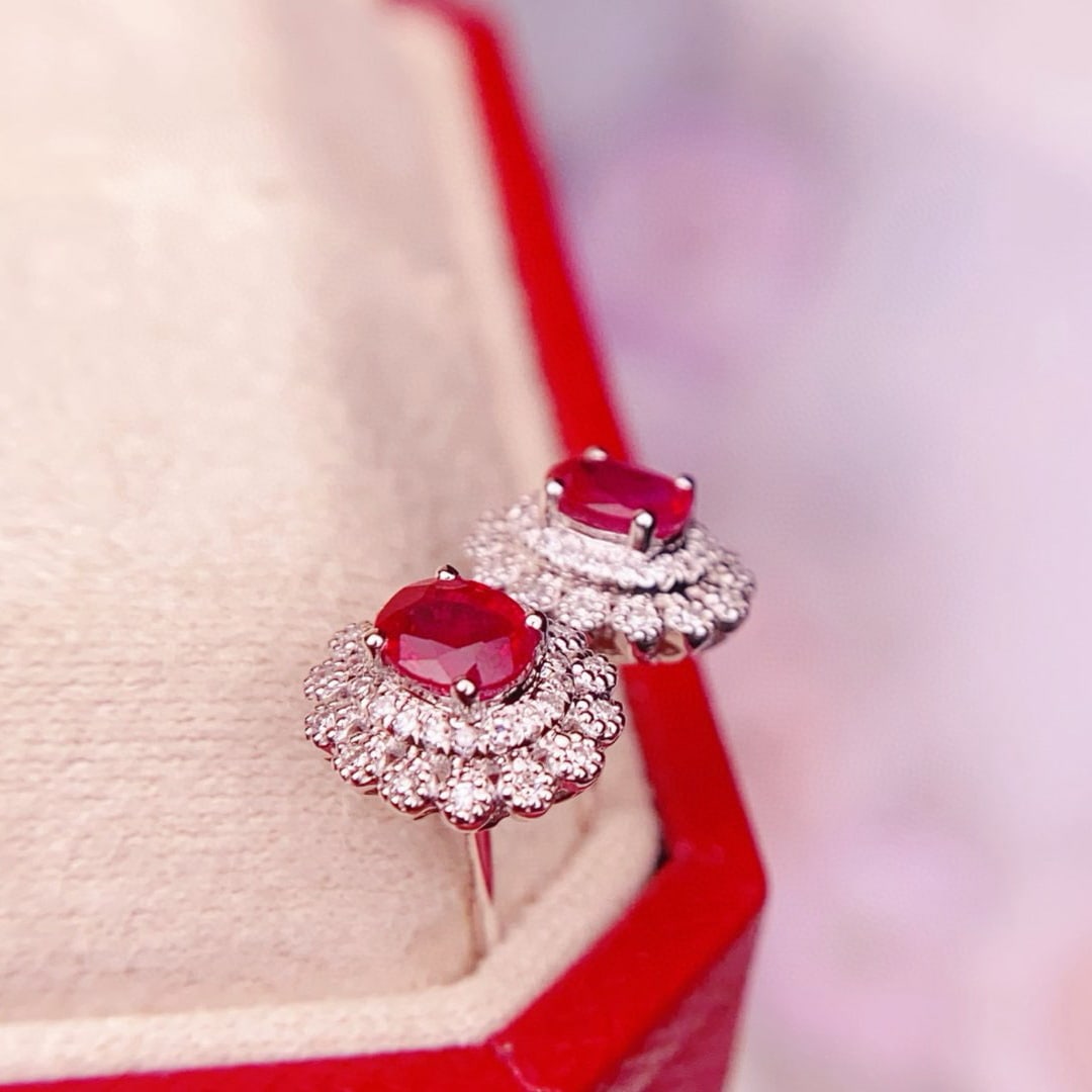 14k Gold 0.8 Ct Natural Ruby & Diamond Earrings - 2