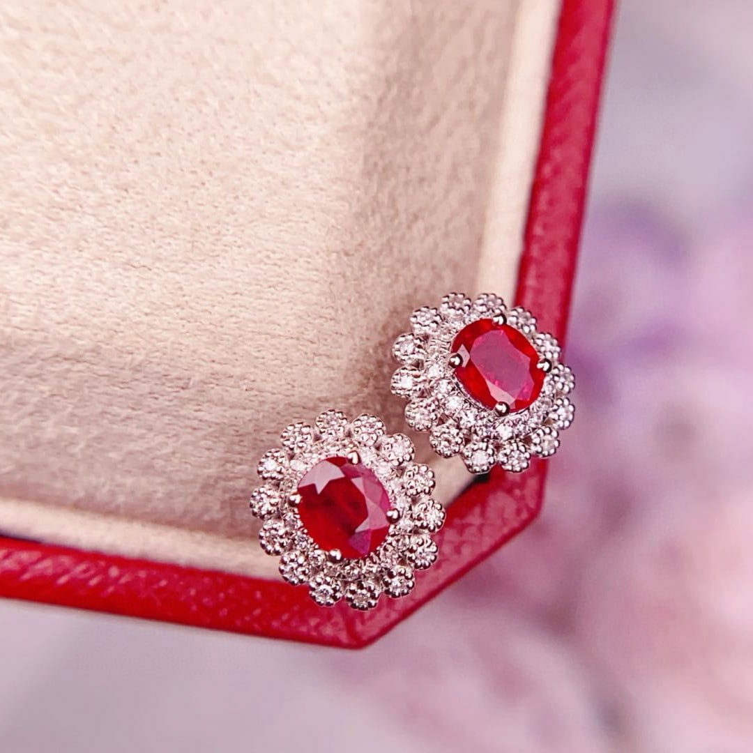 14k Gold 0.8 Ct Natural Ruby & Diamond Earrings - 5