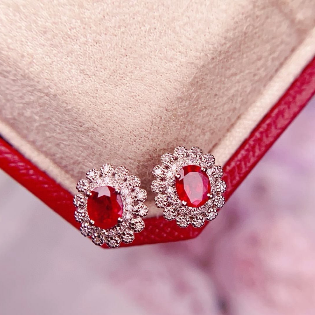 14k Gold 0.8 Ct Natural Ruby & Diamond Earrings - 6