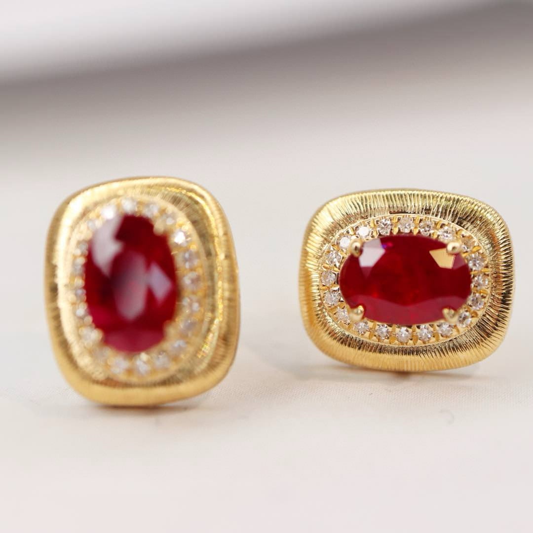 14k Gold 1.32 Ctw Natural Ruby & Diamond Earrings - 2