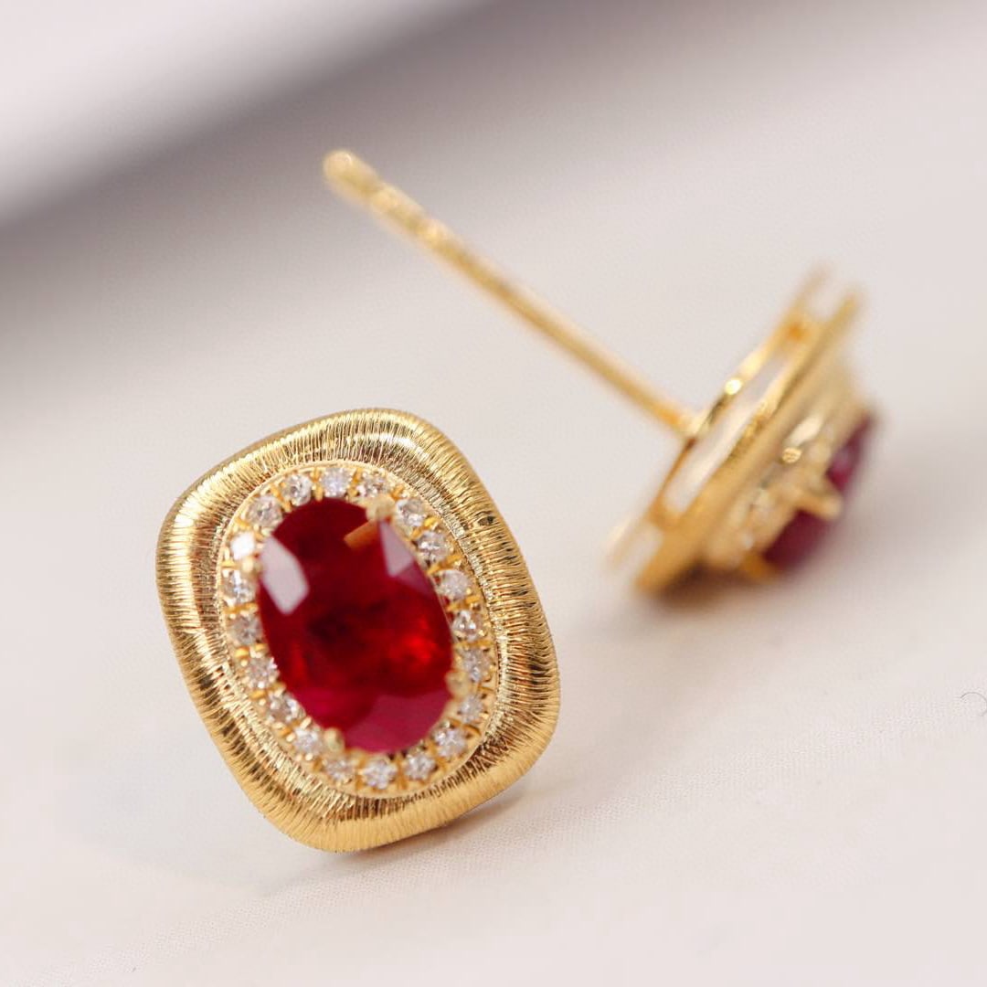 14k Gold 1.32 Ctw Natural Ruby & Diamond Earrings - 3