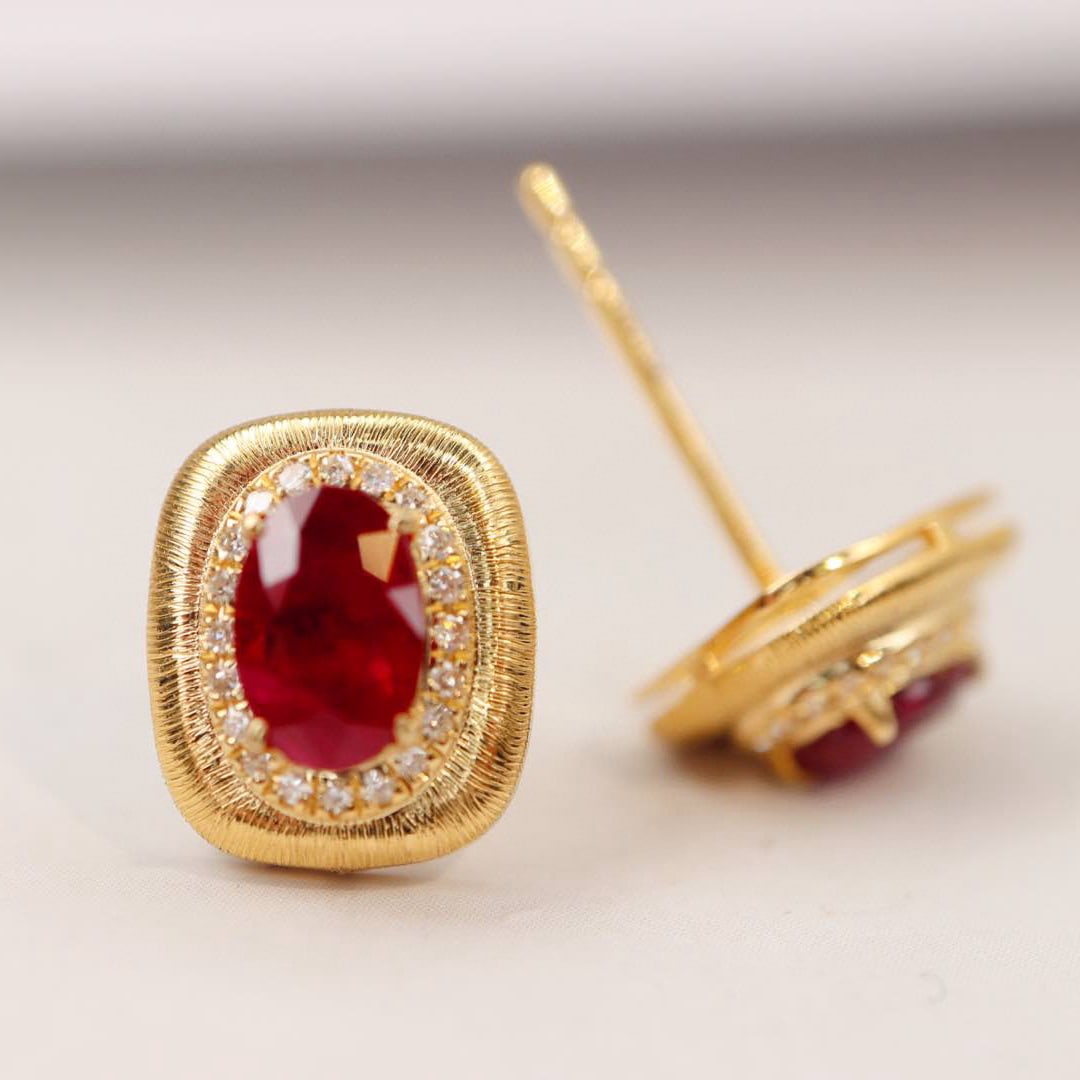 14k Gold 1.32 Ctw Natural Ruby & Diamond Earrings - 4