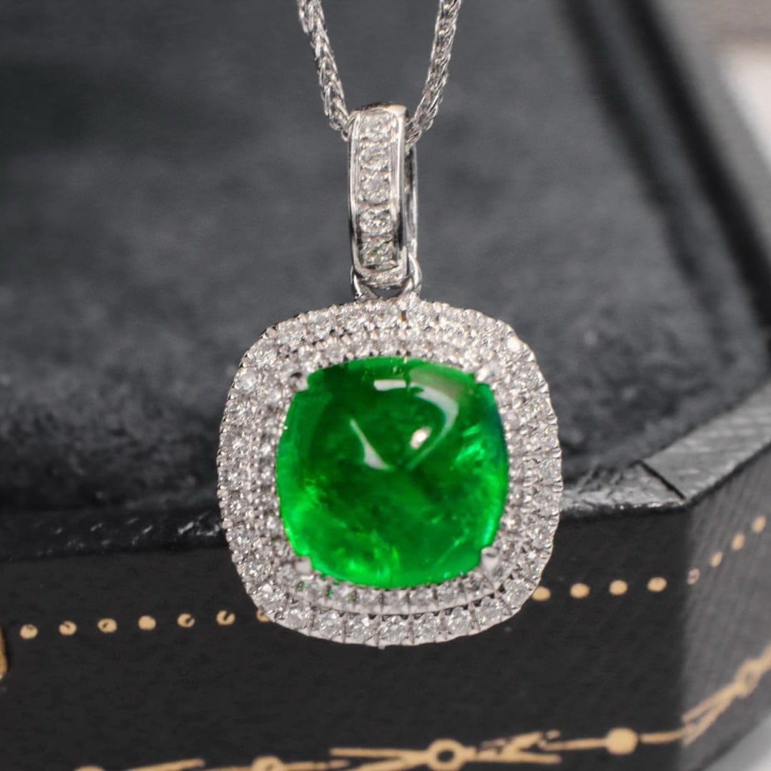 14k Gold 2.38 Ctw Natural Emerald & Diamond Pendant( Without Chain ) - 3