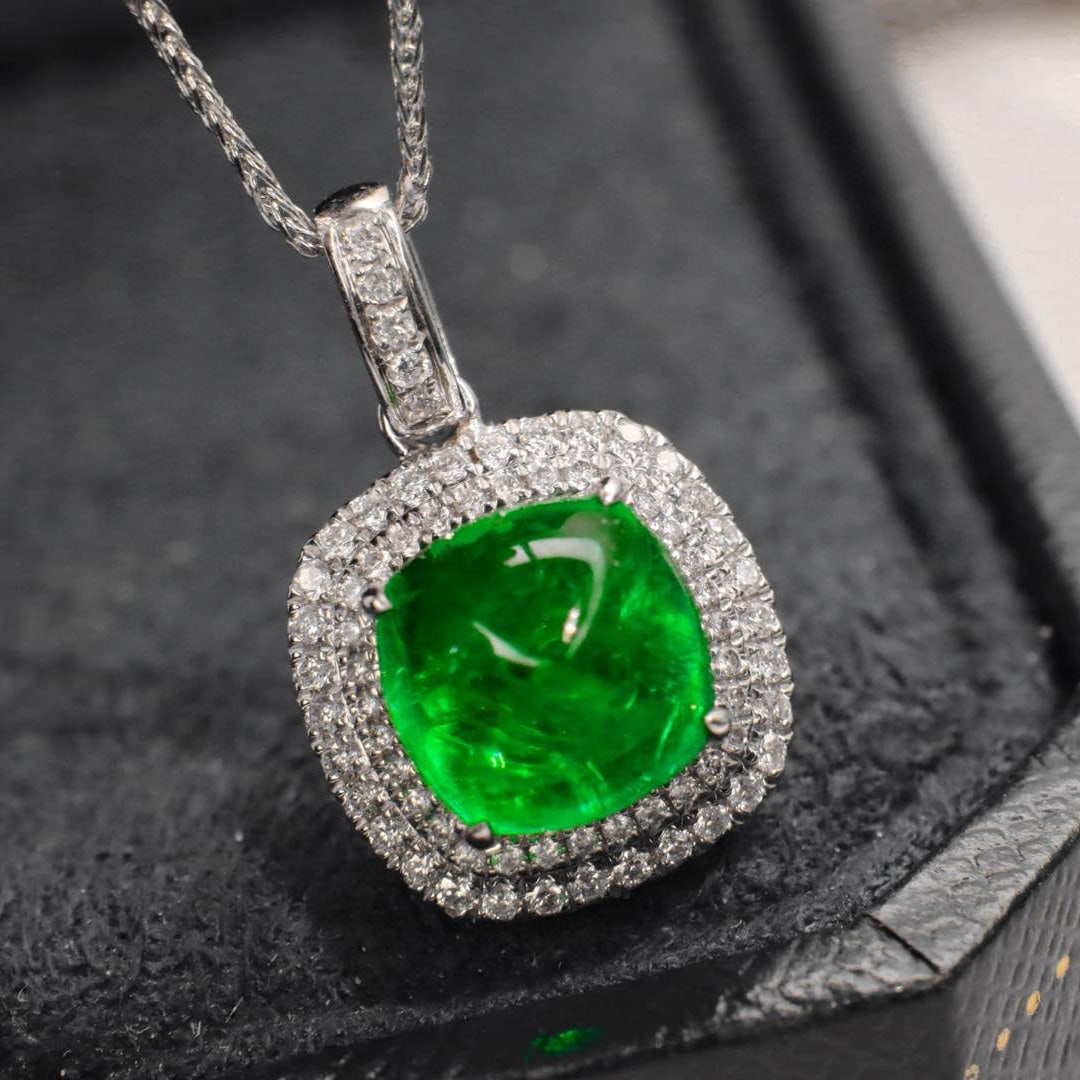 14k Gold 2.38 Ctw Natural Emerald & Diamond Pendant( Without Chain ) - 4