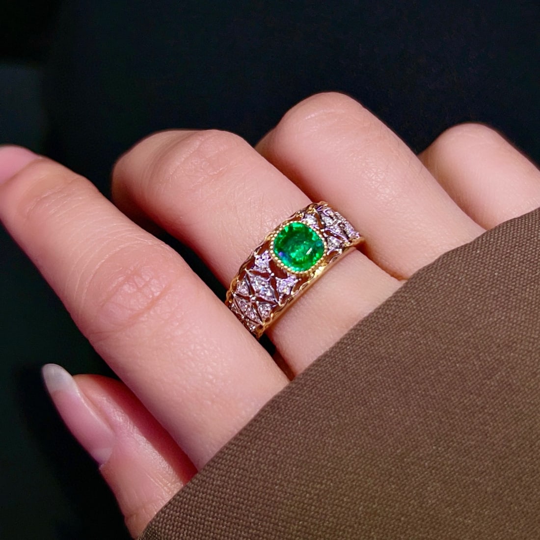 14k Gold 1.34 Ctw Natural Emerald & Diamond Ring - 5