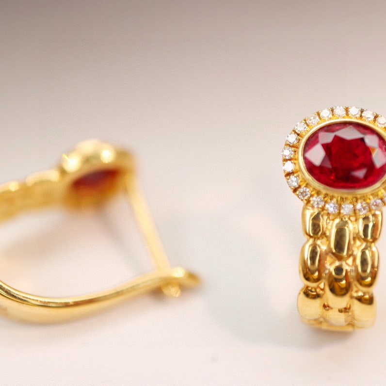 14k Gold 1.02 Ctw Natural Ruby & Diamond Earrings - 3