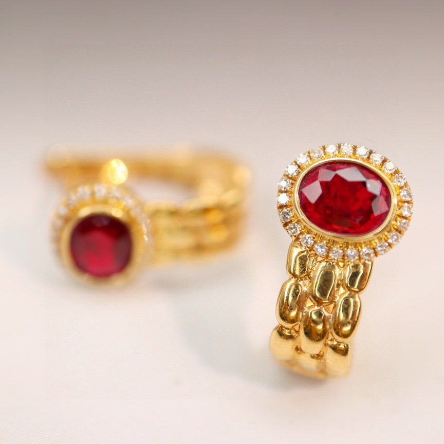 14k Gold 1.02 Ctw Natural Ruby & Diamond Earrings - 4