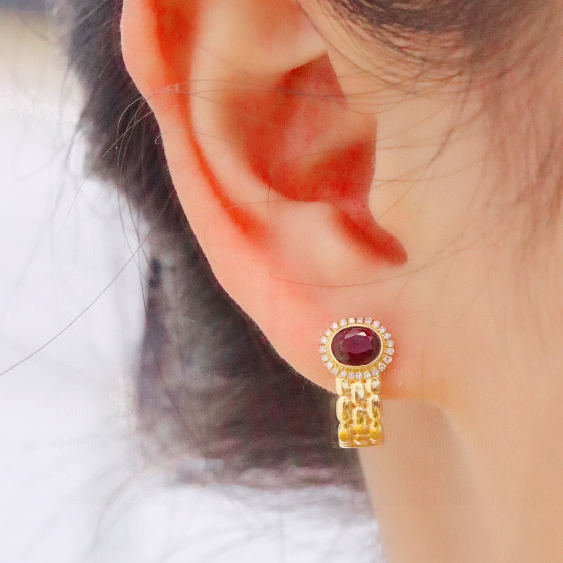 14k Gold 1.02 Ctw Natural Ruby & Diamond Earrings - 5
