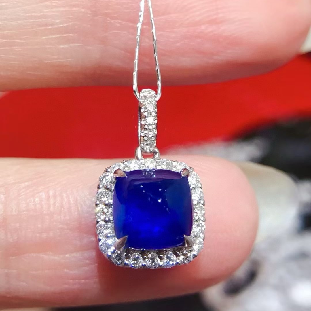 14k Gold 1.70 Ctw Natural Sapphire & Diamond Pendant( Without Chain ) - 2