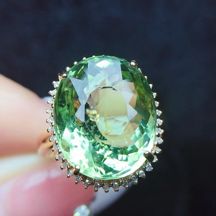 14k Gold 11 Ct Natural Tourmaline & Diamond Ring - 2
