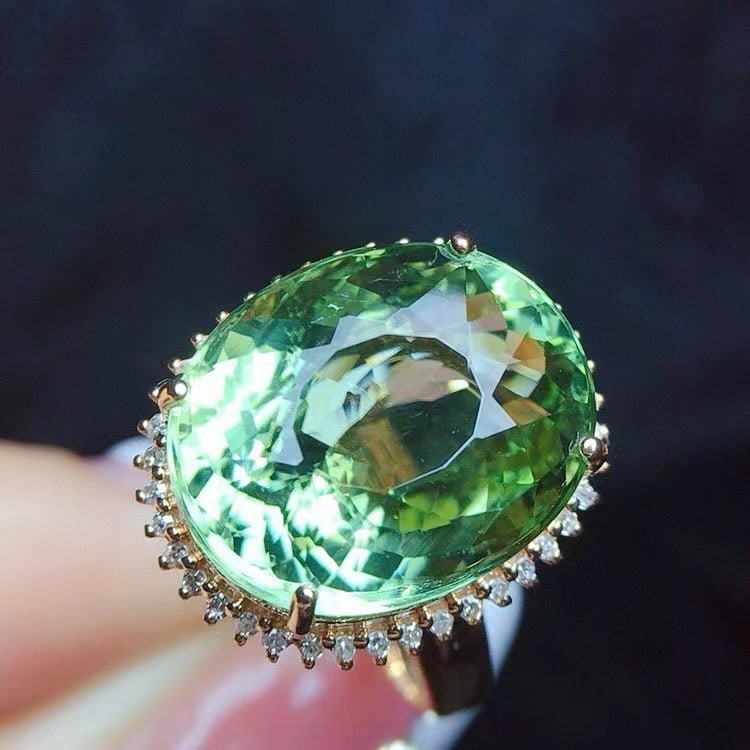 14k Gold 11 Ct Natural Tourmaline & Diamond Ring - 3