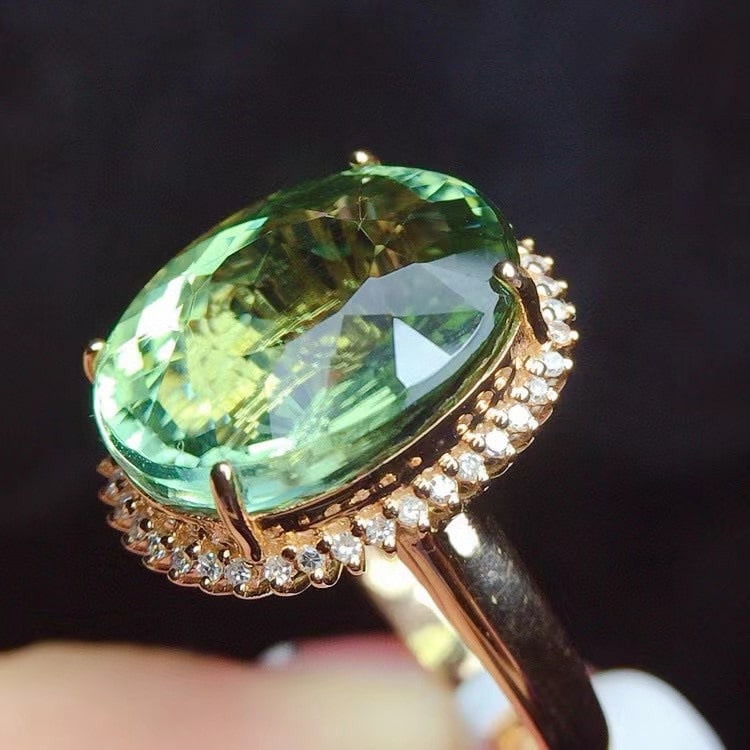 14k Gold 11 Ct Natural Tourmaline & Diamond Ring - 4