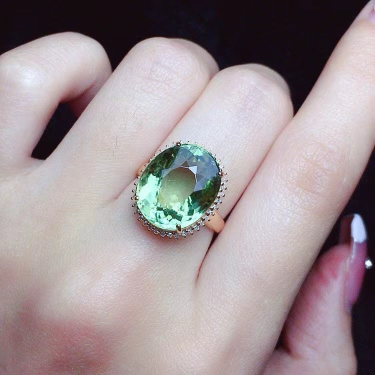 14k Gold 11 Ct Natural Tourmaline & Diamond Ring - 6