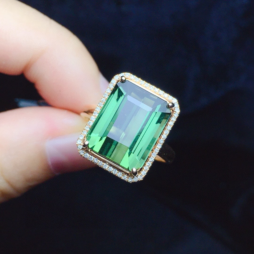 14k Gold 8.85 Ct Natural Tourmaline & Diamond Ring - 3