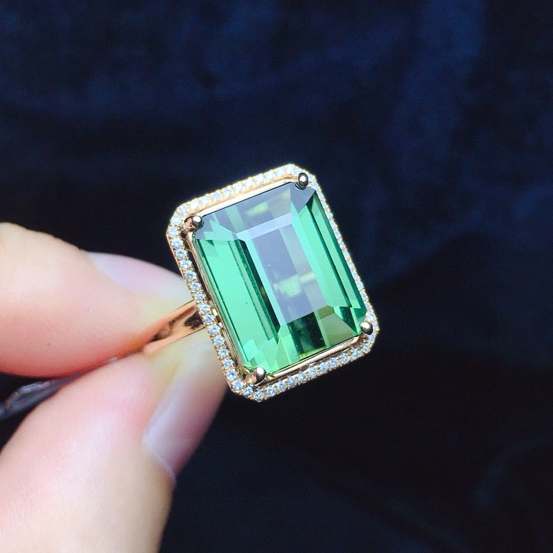 14k Gold 8.85 Ct Natural Tourmaline & Diamond Ring - 4