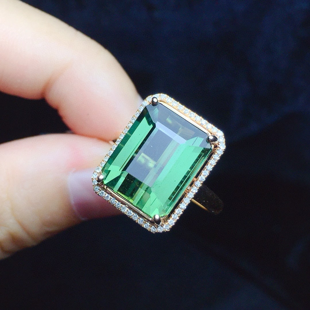 14k Gold 8.85 Ct Natural Tourmaline & Diamond Ring - 5