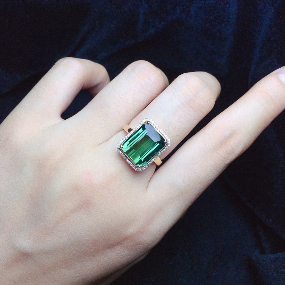 14k Gold 8.85 Ct Natural Tourmaline & Diamond Ring - 6