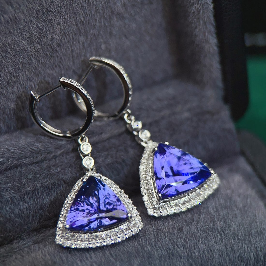14k Gold 12.16 Ctw Natural Tanzanite & Diamond Earrings - 2