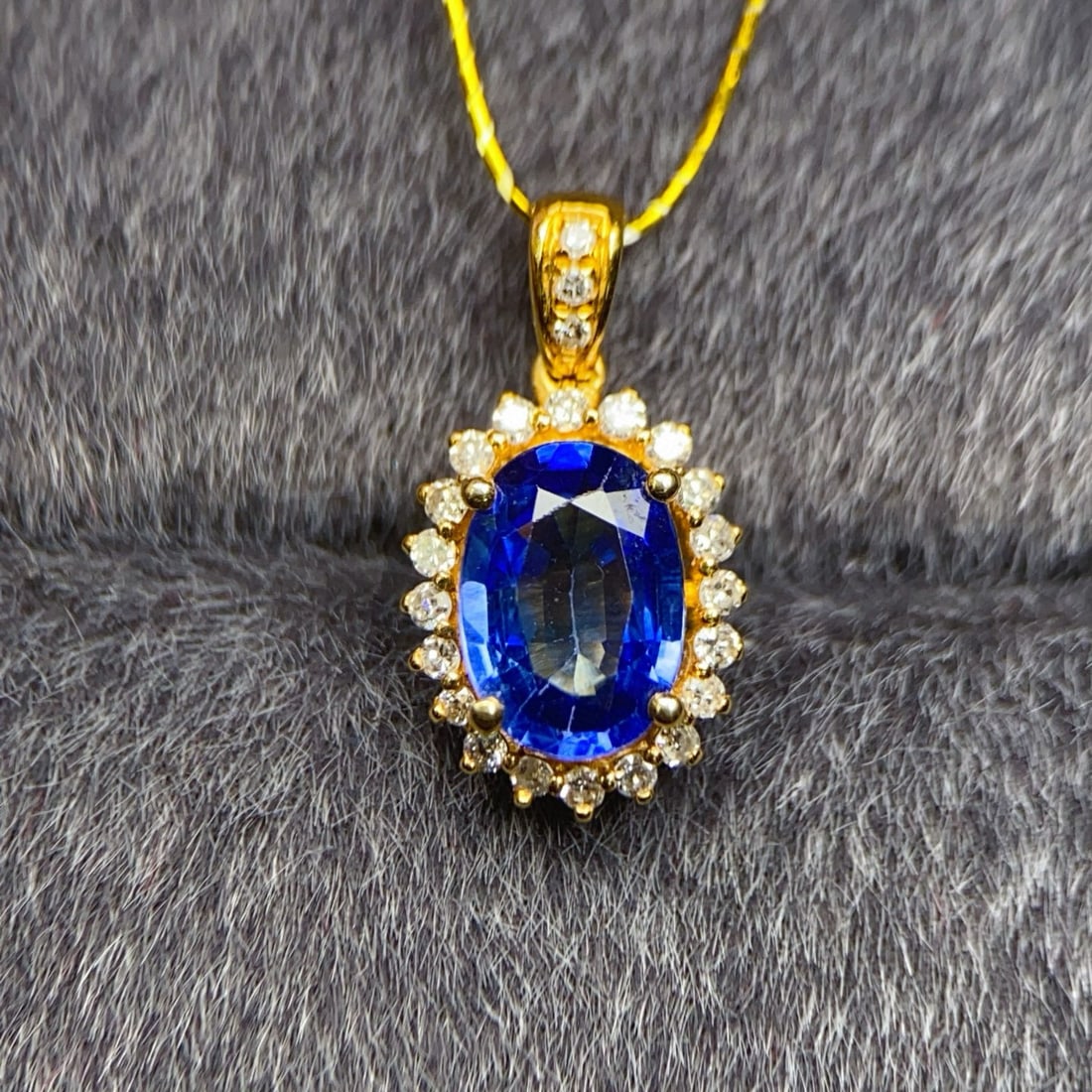 14k Gold 1 Ct Natural Sapphire & Diamond Pendant( Without Chain ) - 2