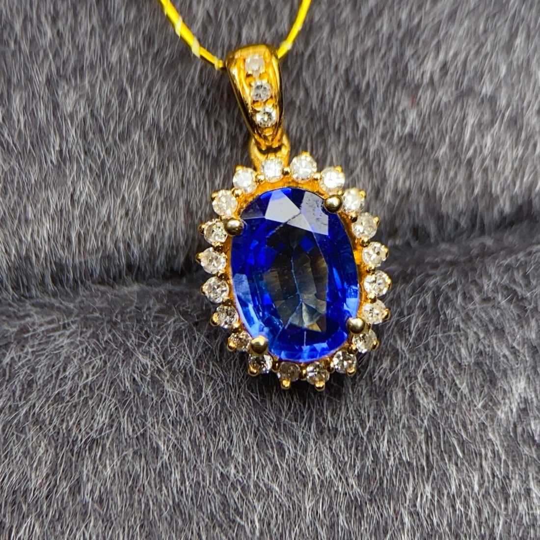 14k Gold 1 Ct Natural Sapphire & Diamond Pendant( Without Chain ) - 3