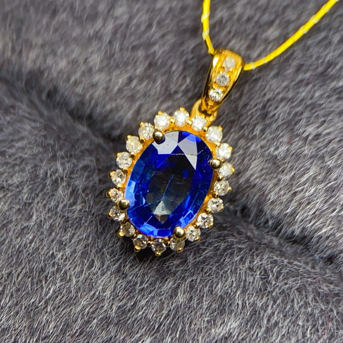14k Gold 1 Ct Natural Sapphire & Diamond Pendant( Without Chain ) - 4