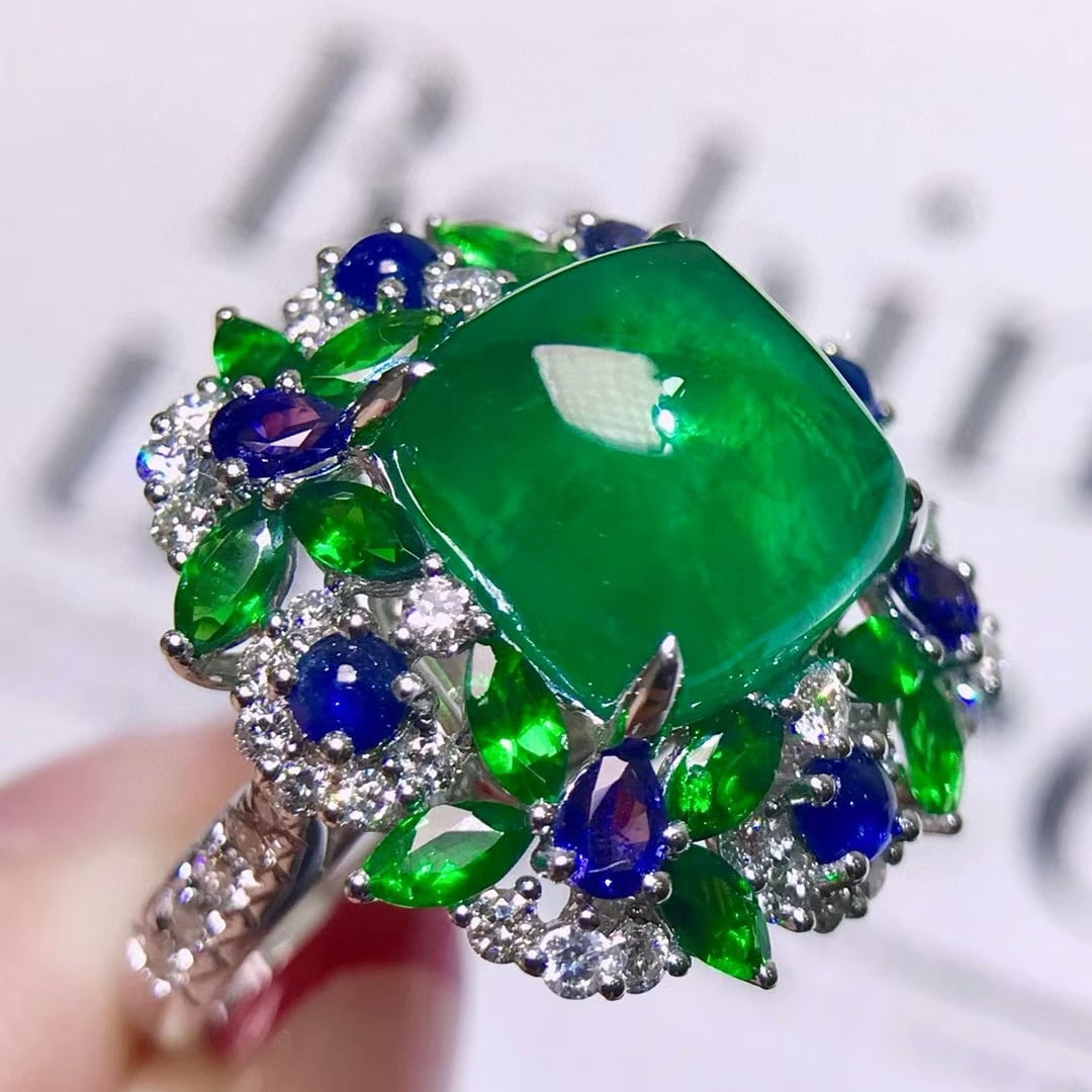 14k Gold 10.9 Ctw Natural Emerald & Coloured Gemstone & Diamond Ring - 2