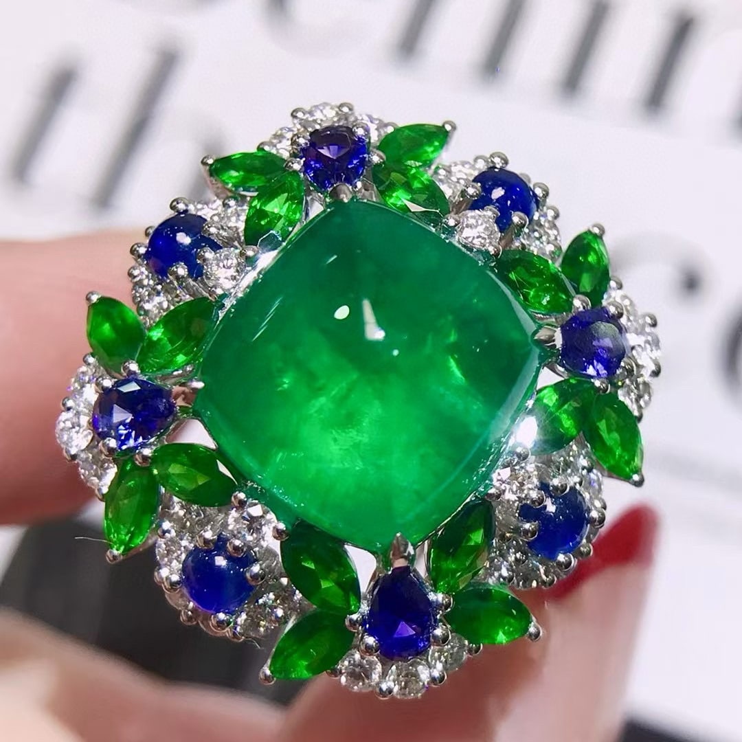 14k Gold 10.9 Ctw Natural Emerald & Coloured Gemstone & Diamond Ring - 3