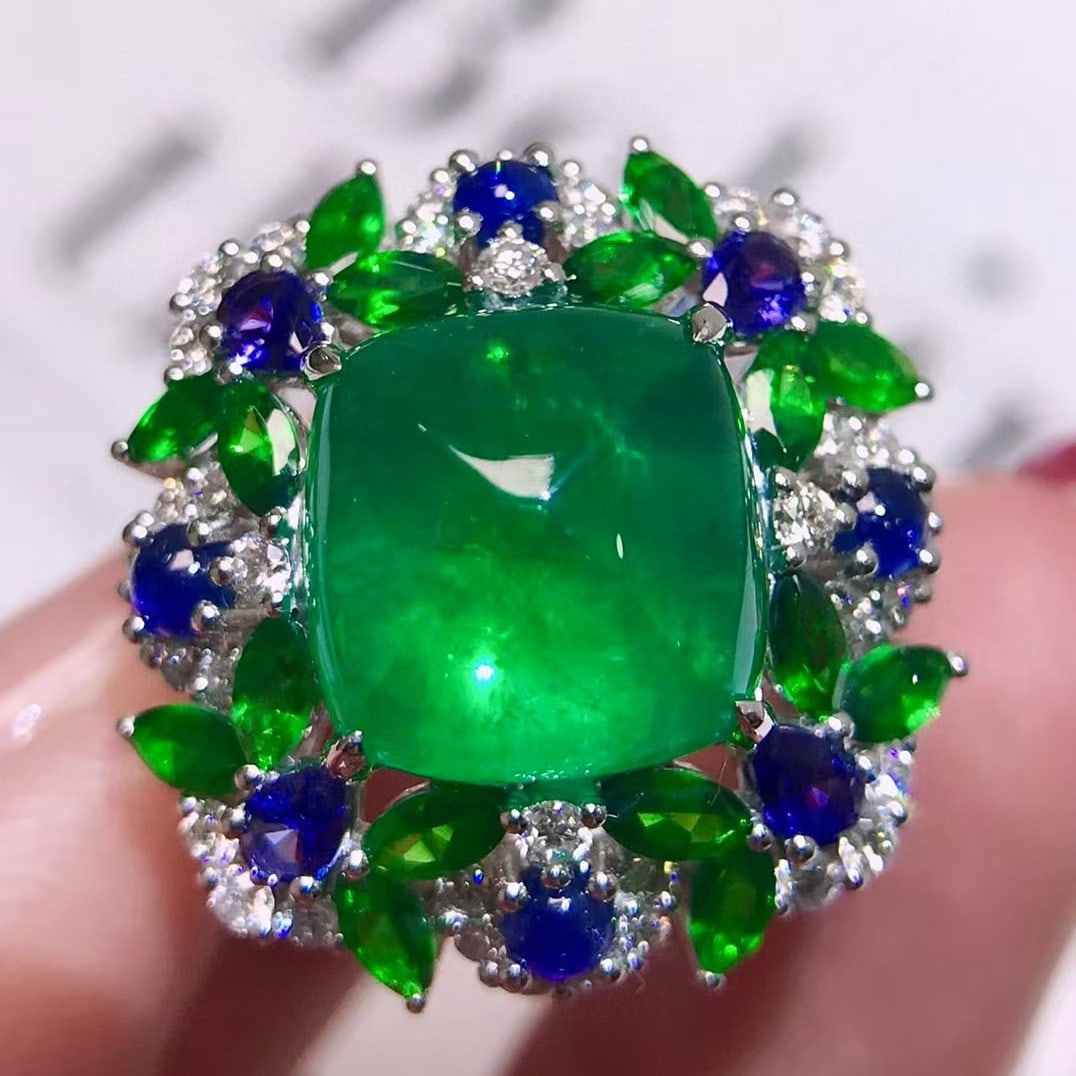 14k Gold 10.9 Ctw Natural Emerald & Coloured Gemstone & Diamond Ring - 4