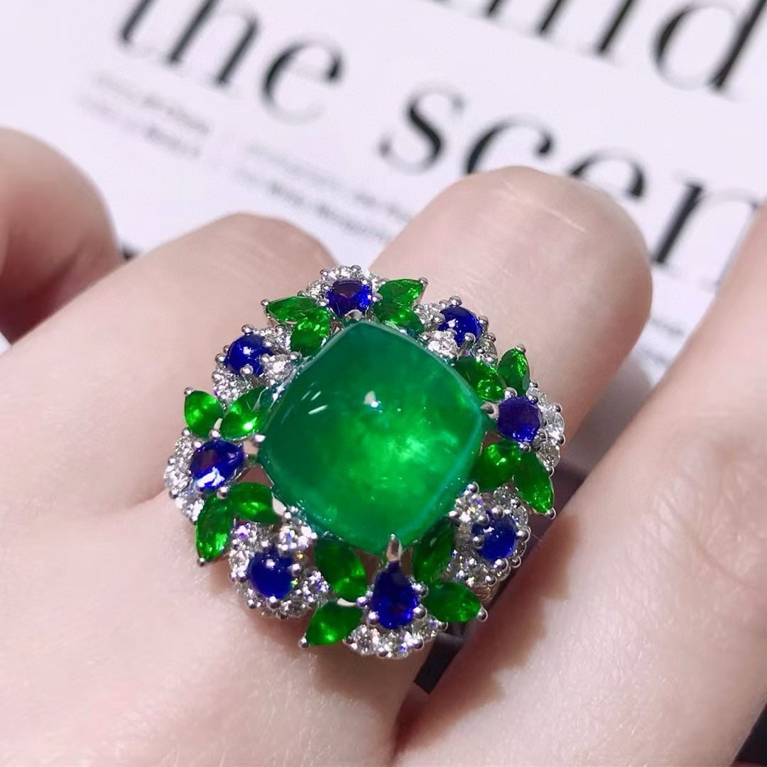 14k Gold 10.9 Ctw Natural Emerald & Coloured Gemstone & Diamond Ring - 5
