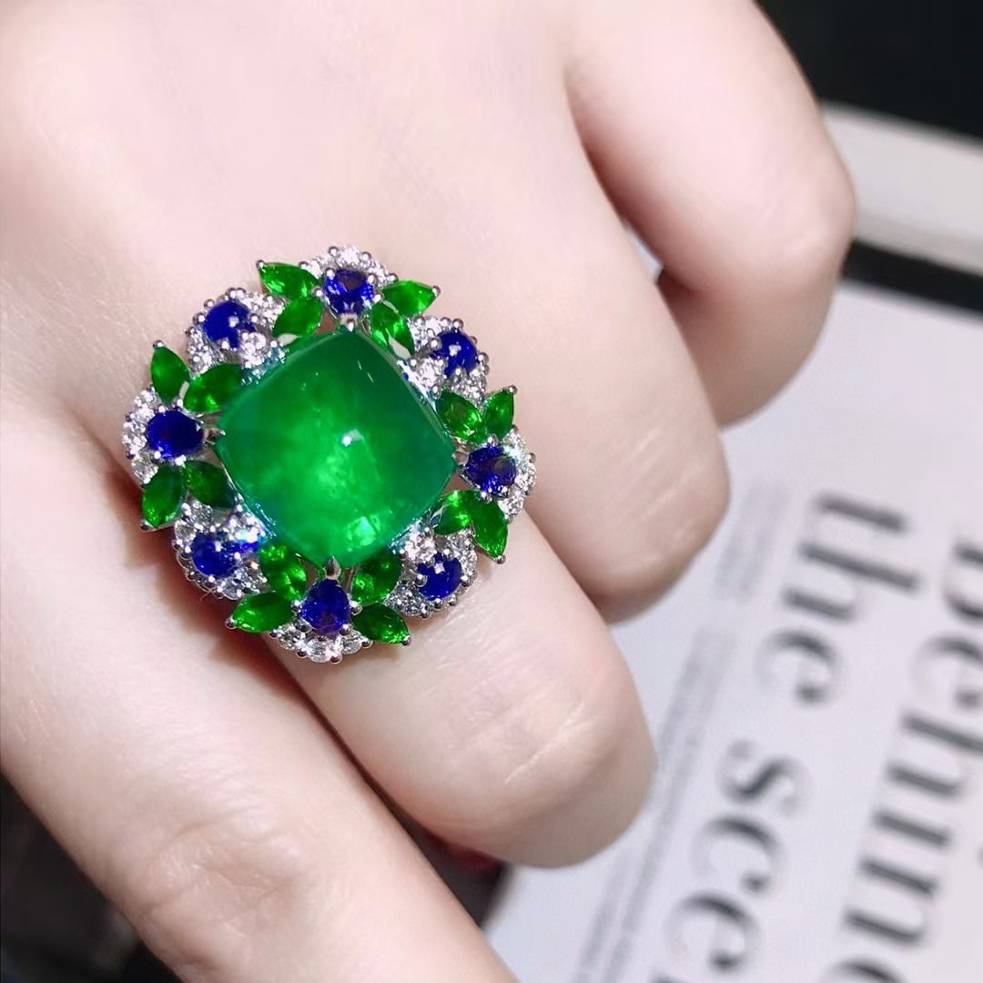 14k Gold 10.9 Ctw Natural Emerald & Coloured Gemstone & Diamond Ring - 6