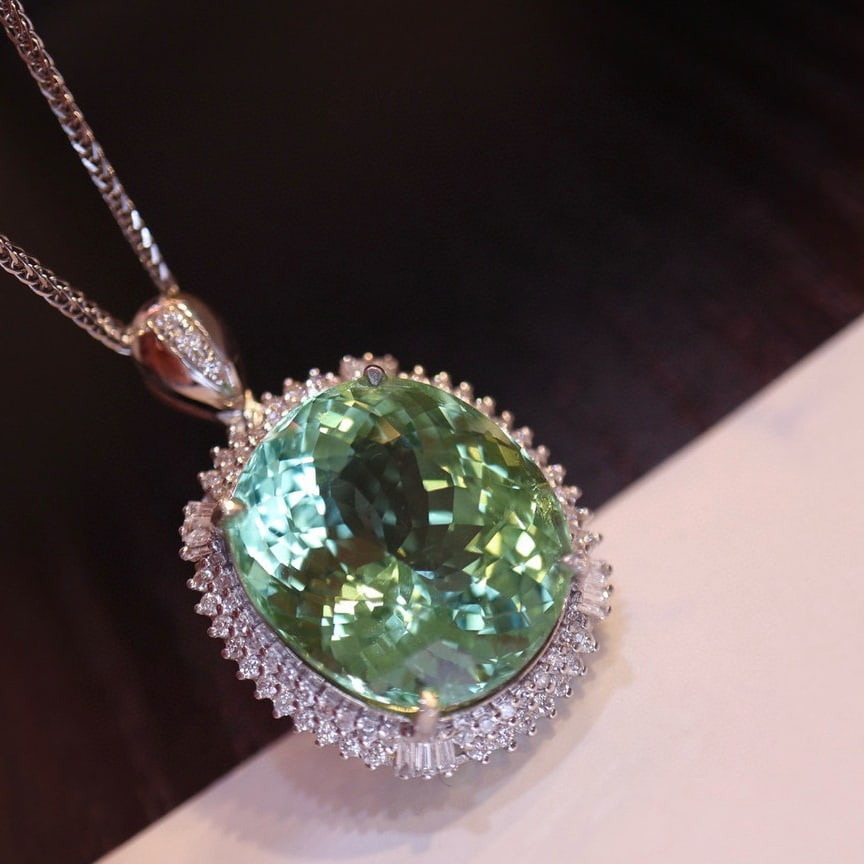 14k Gold 16.6 Ct Natural Tourmaline & Diamond Pendant( Without Chain ) - 2