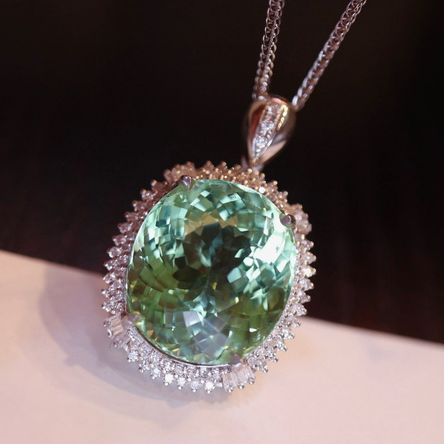 14k Gold 16.6 Ct Natural Tourmaline & Diamond Pendant( Without Chain ) - 3