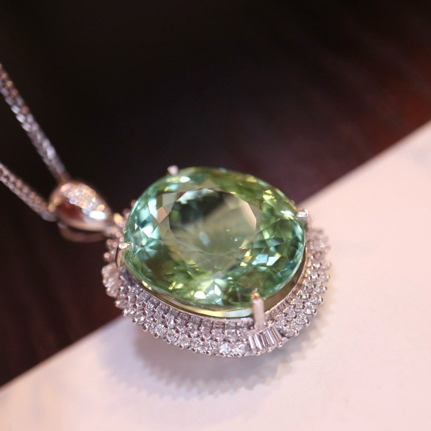 14k Gold 16.6 Ct Natural Tourmaline & Diamond Pendant( Without Chain ) - 4