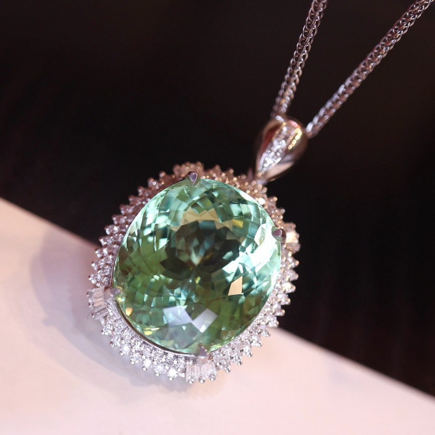 14k Gold 16.6 Ct Natural Tourmaline & Diamond Pendant( Without Chain ) - 5