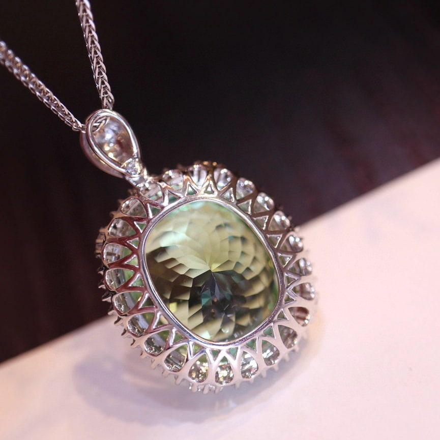 14k Gold 16.6 Ct Natural Tourmaline & Diamond Pendant( Without Chain ) - 6