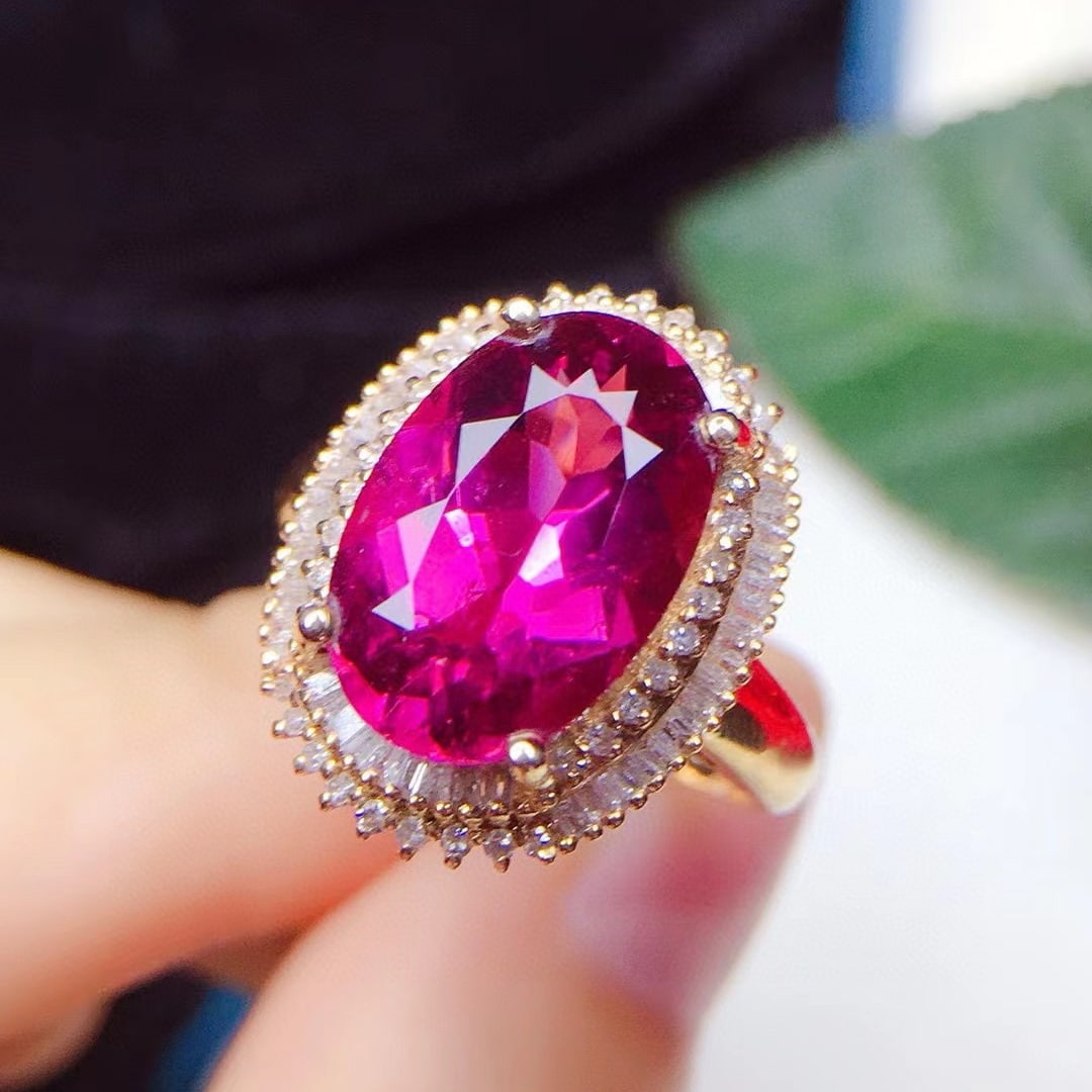 14k Gold 4.75 Ct Natural Tourmaline & Diamond Ring - 2