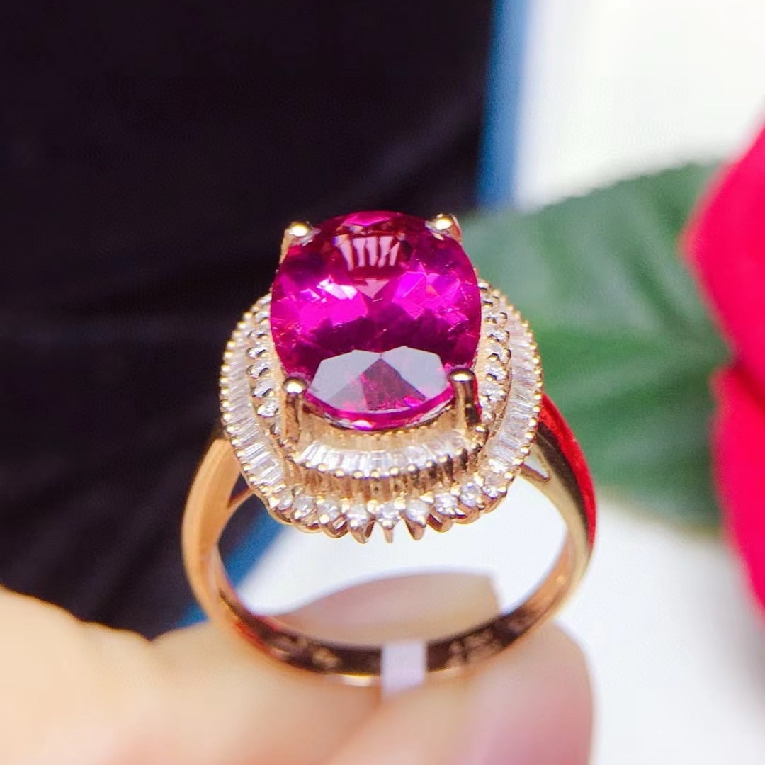 14k Gold 4.75 Ct Natural Tourmaline & Diamond Ring - 3
